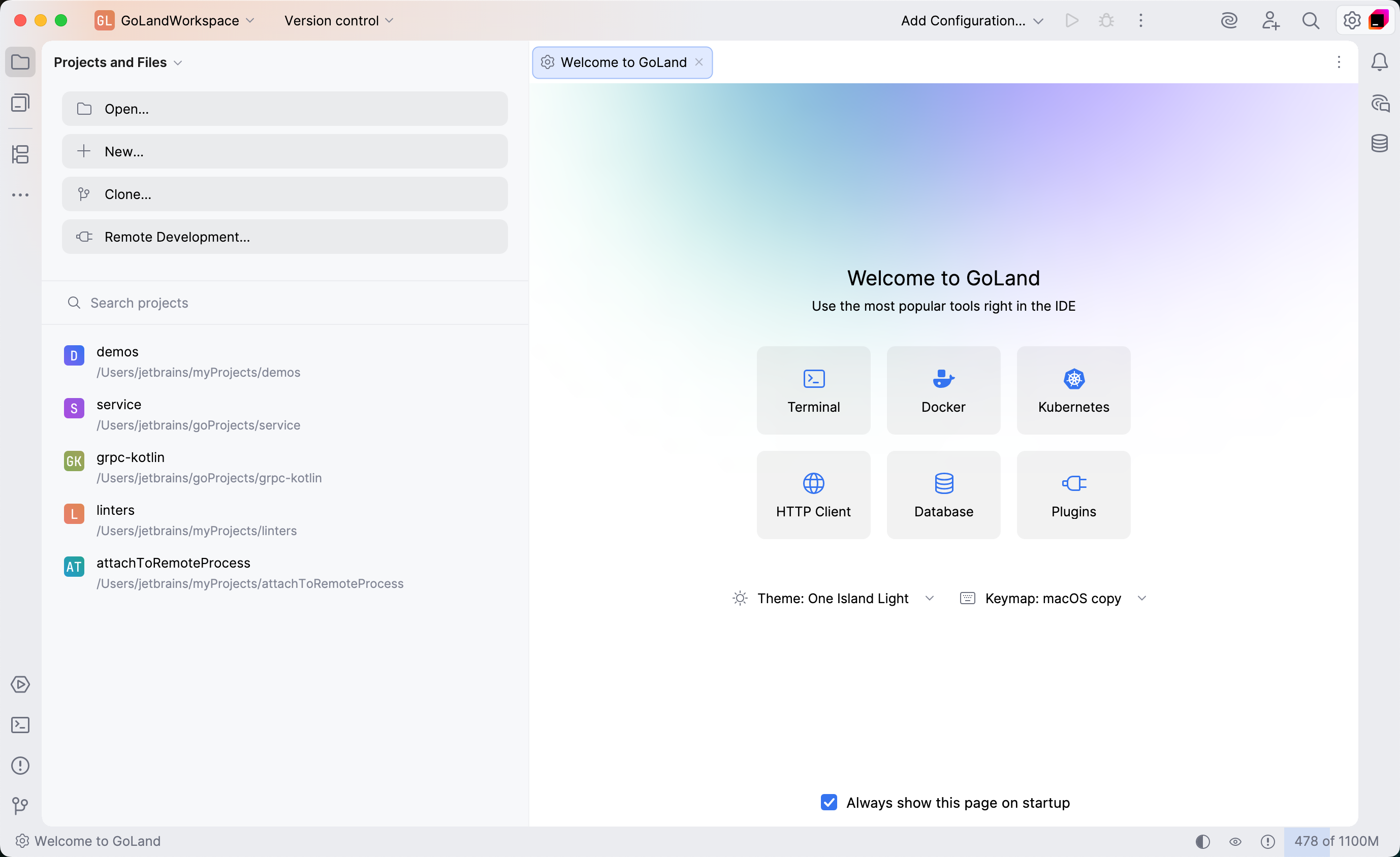 Welcome screen