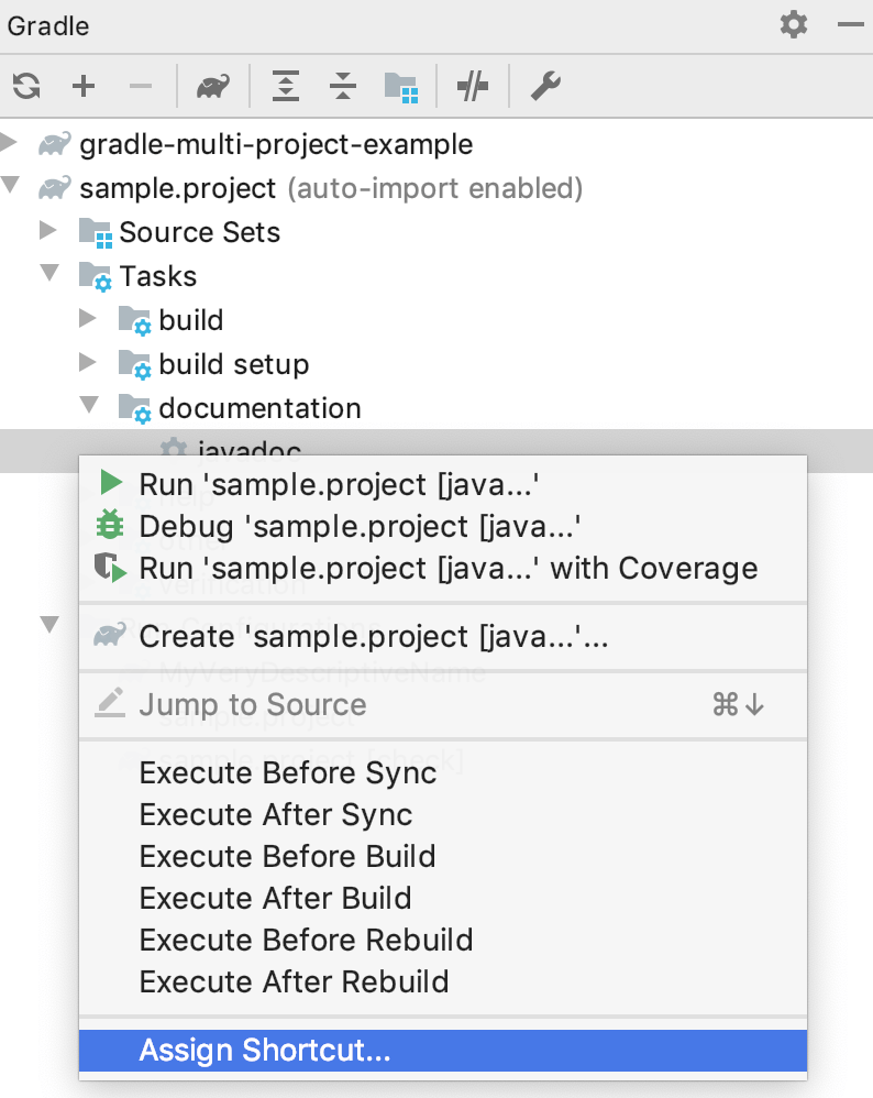 Gradle tool window: Assign Shortcut Gradle tool window: Assign Shortcut