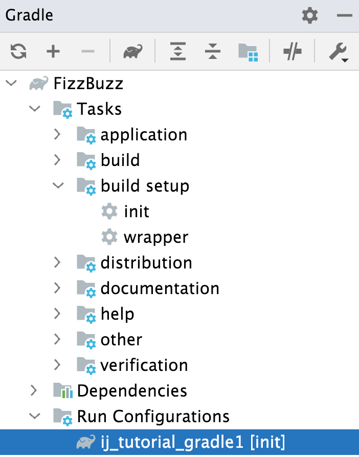 Gradle tool window: Run Configurations Gradle tool window: Run Configurations