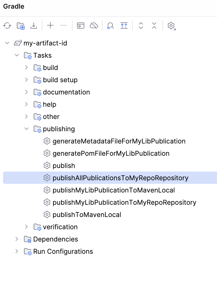 Gradle 工具窗口：publish 任务