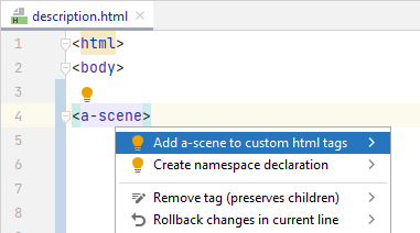 PhpStorm: A quick-fix for unknown HTML tag PhpStorm: A quick-fix for unknown HTML tag