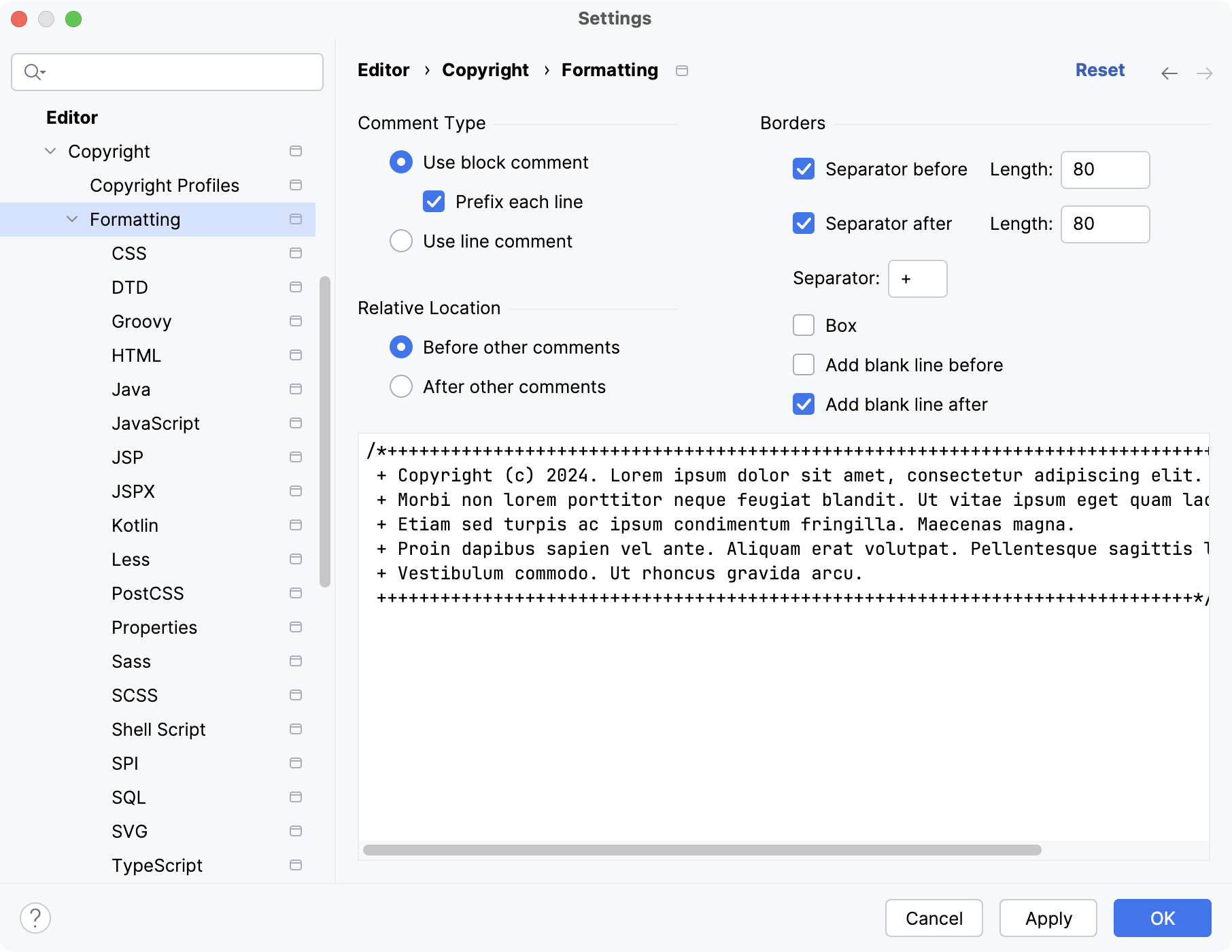 Changing the formatting for copyright notice Changing the formatting for copyright notice