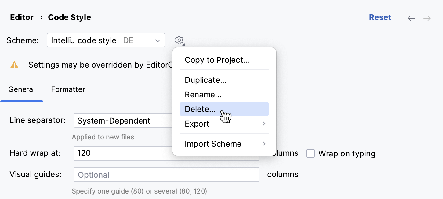 Deleting a code style scheme Deleting a code style scheme
