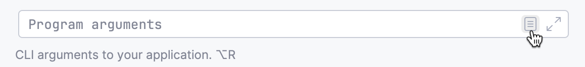 'Insert Macros' icon in the 'Program arguments' field