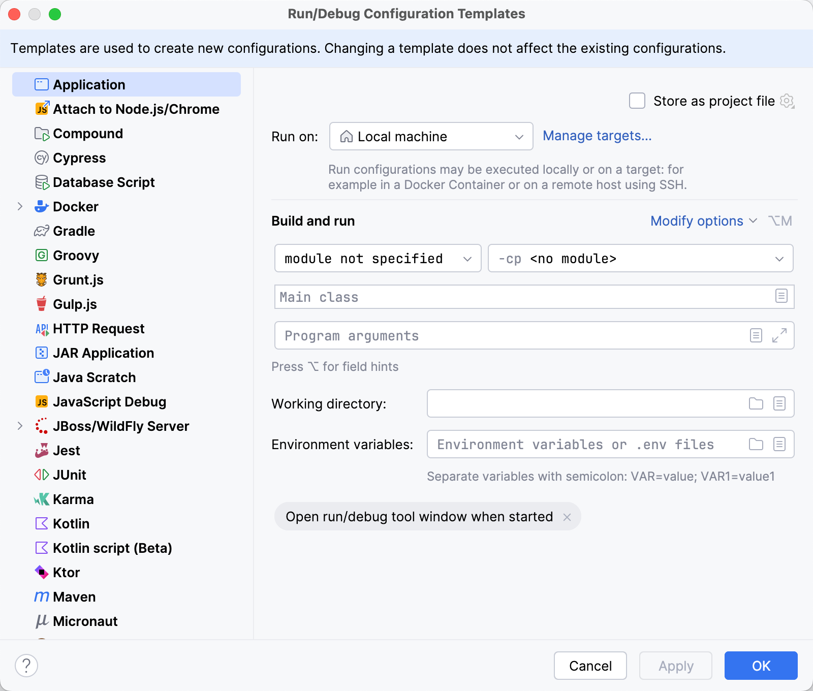Run/Debug templates Run/Debug templates