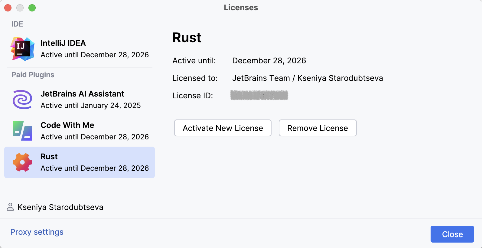 从许可证对话框激活 Rust 插件 从许可证对话框激活 Rust 插件