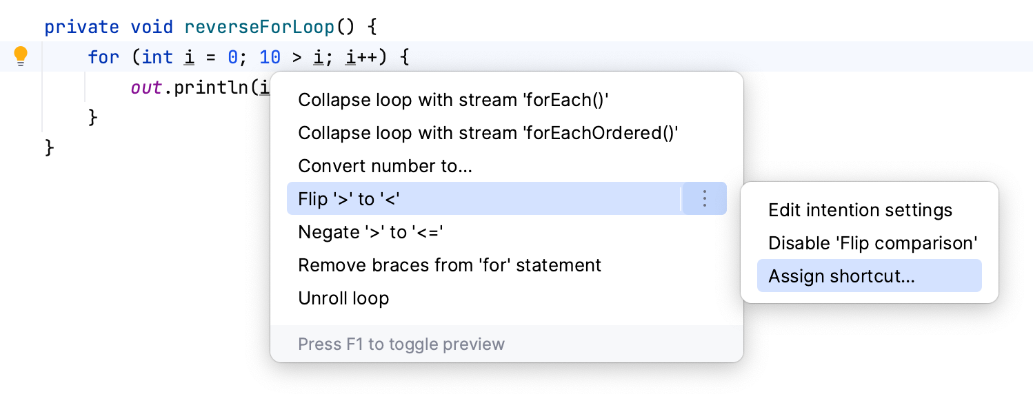 Assigning keyboard shortcut to intention action Assigning keyboard shortcut to intention action