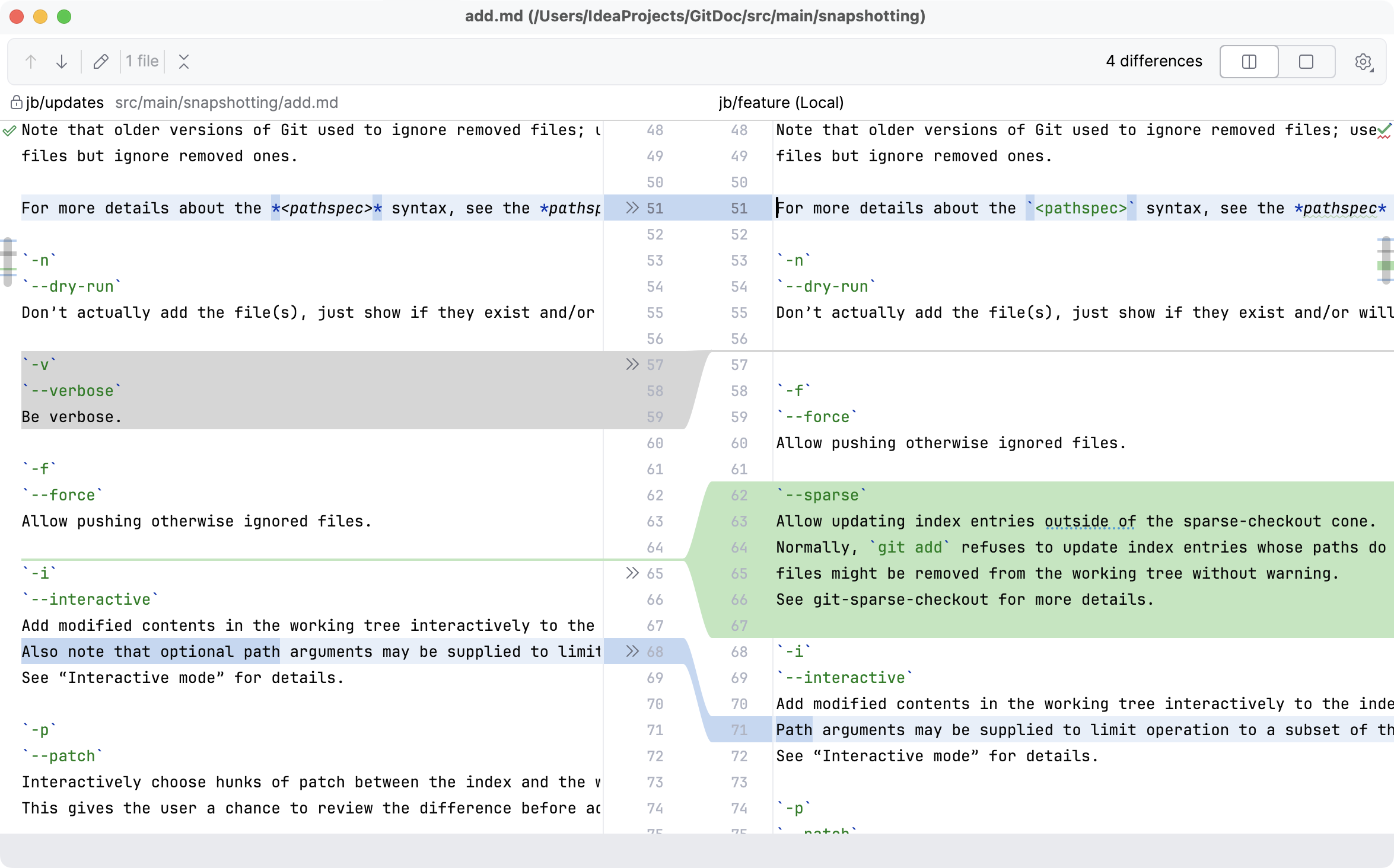 在 IntelliJ IDEA 差异查看器中比较文件
