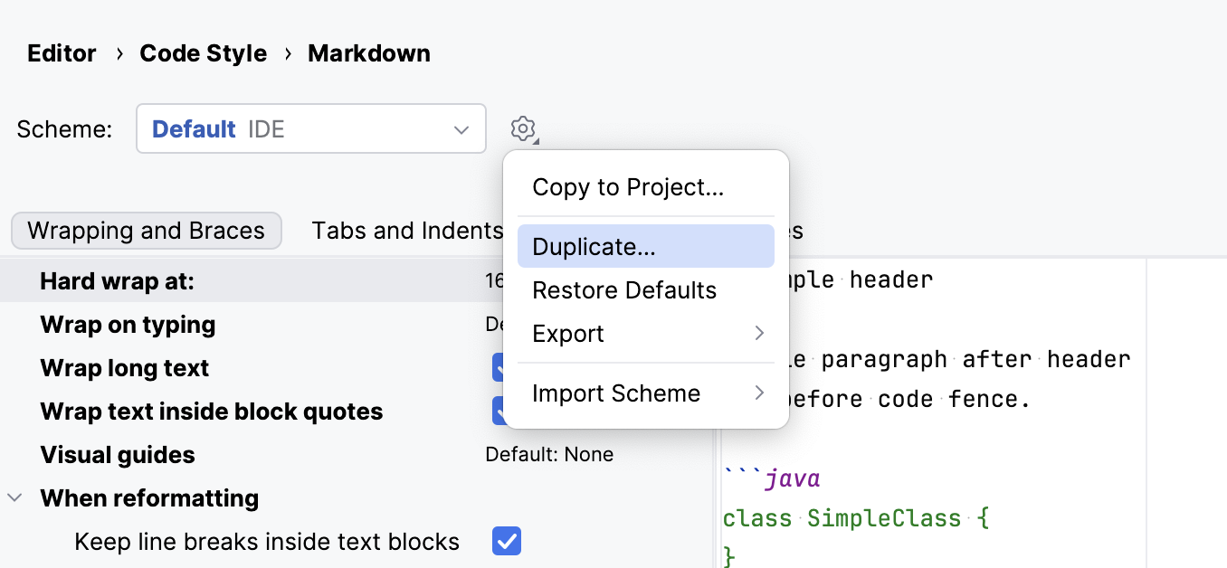 Creating a new code style scheme Creating a new code style scheme