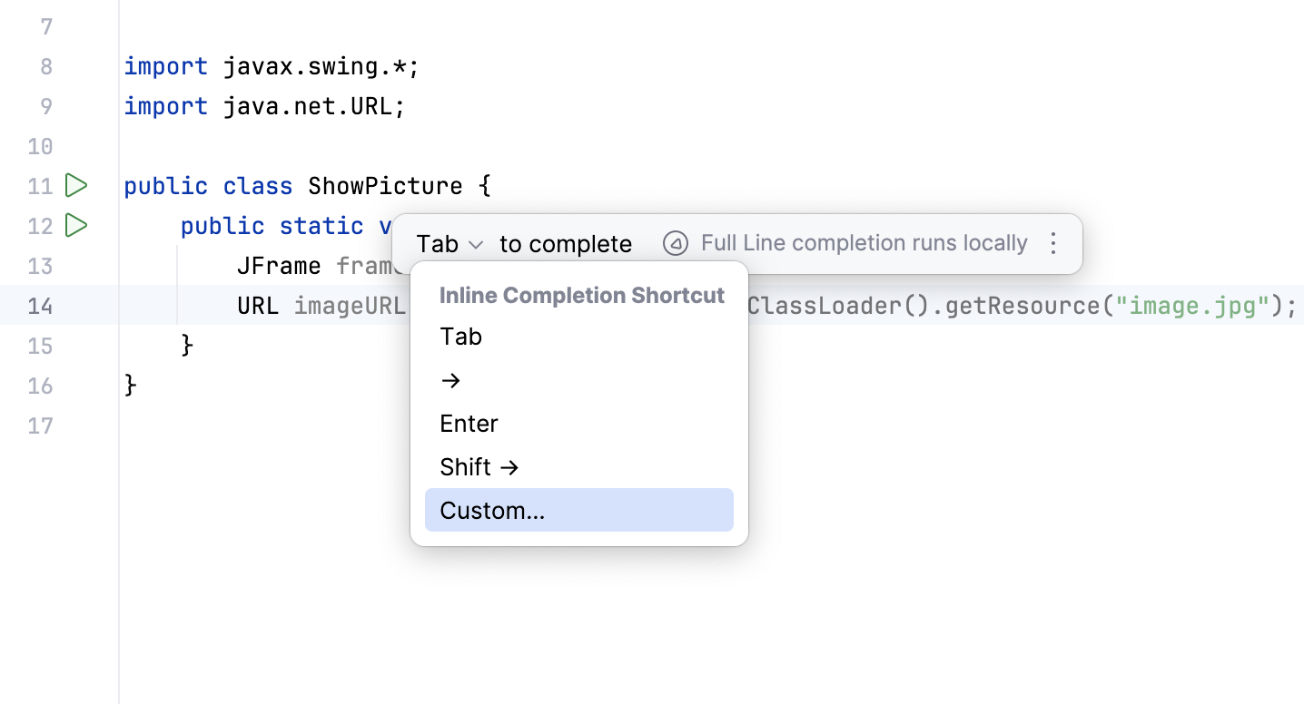 Full line code completion popup