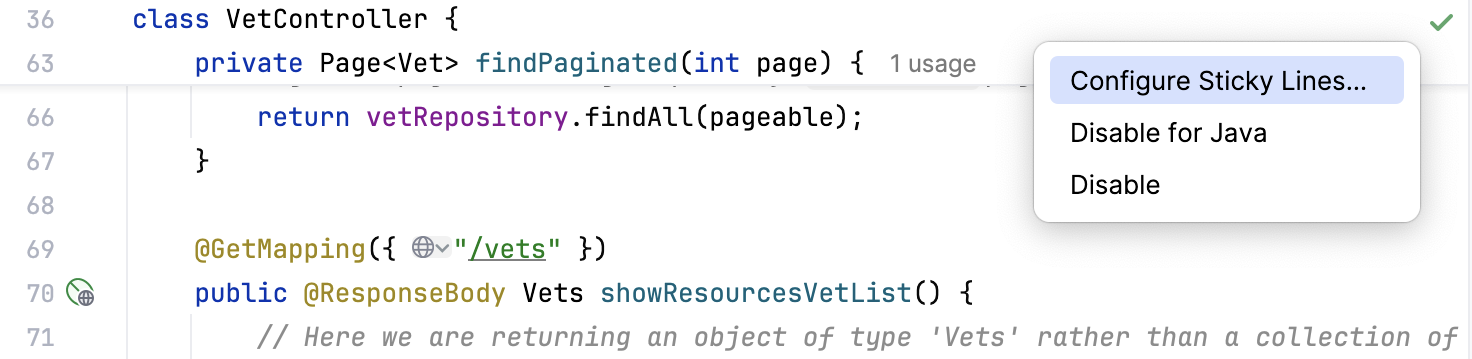 Configure sticky lines Configure sticky lines