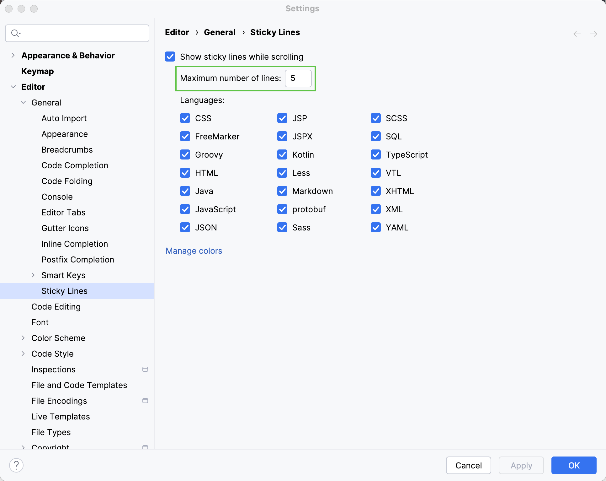 Disable sticky lines Disable sticky lines