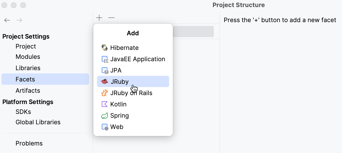 选择 JRuby facet 选择 JRuby facet