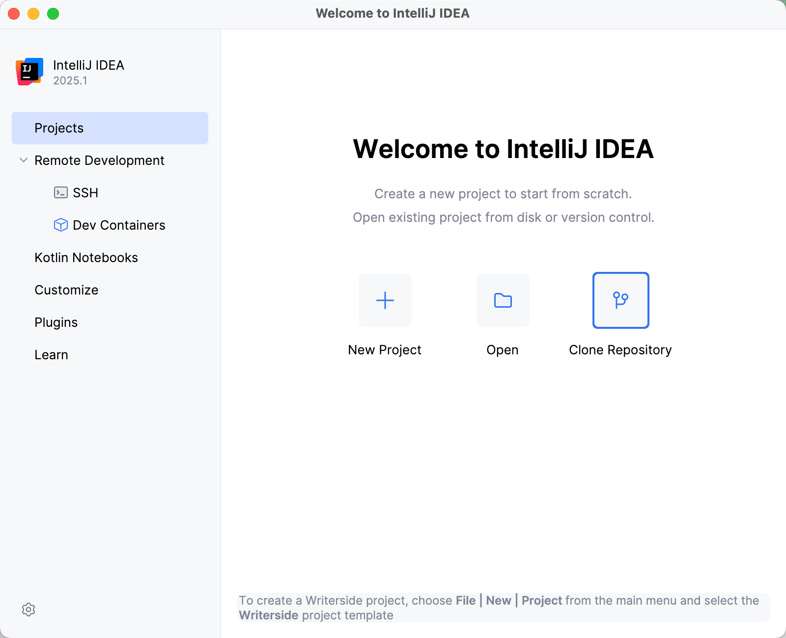 Welcome Screen / Clone Repository