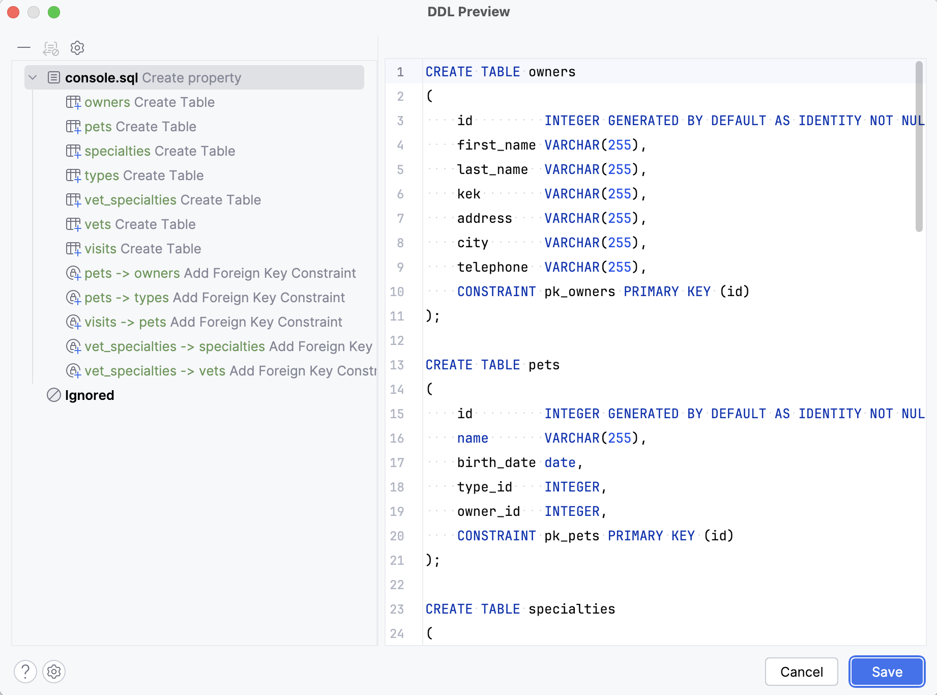 Preview DDL window