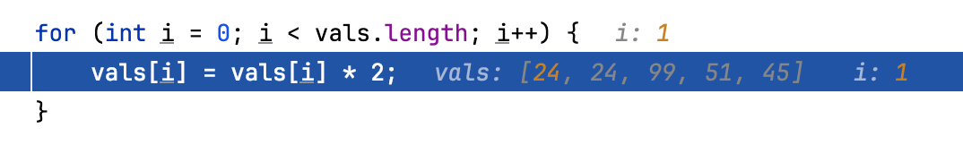Inline values of the variables change with each step Inline values of the variables change with each step