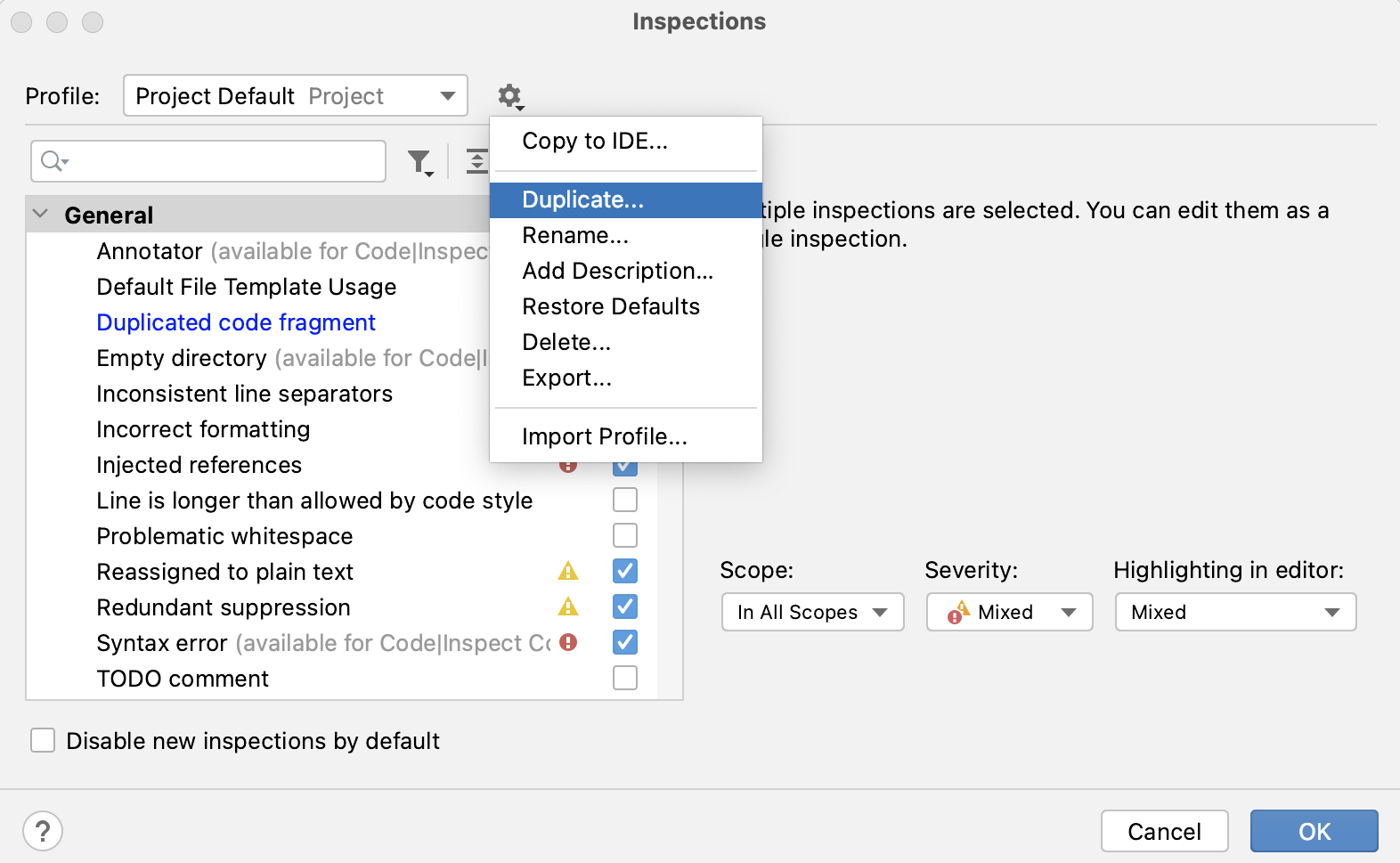 Duplicating a profile Duplicating a profile