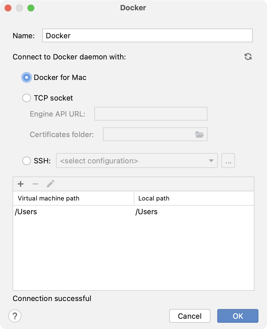 用于解释器的 Docker 连接设置