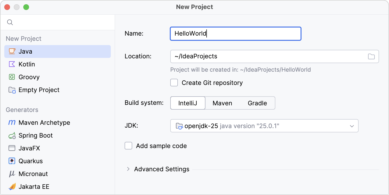 Creating a new Java project Creating a new Java project