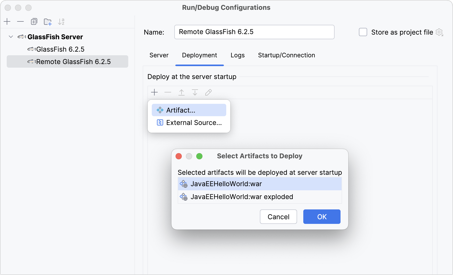 Remote GlassFish run configuration artifacts to deploy Remote GlassFish run configuration artifacts to deploy