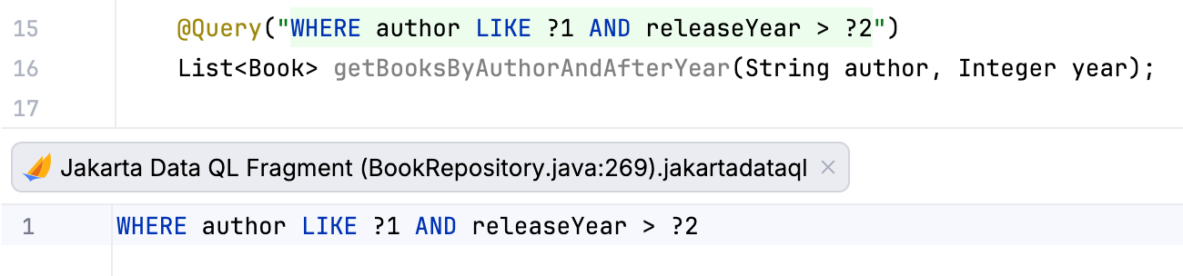 JDQL query in a dedicated fragment editor JDQL query in a dedicated fragment editor