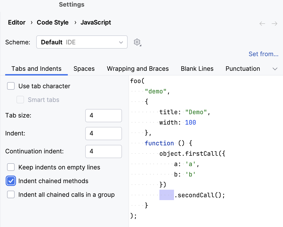 Indent all chained calls is off Indent all chained calls is off