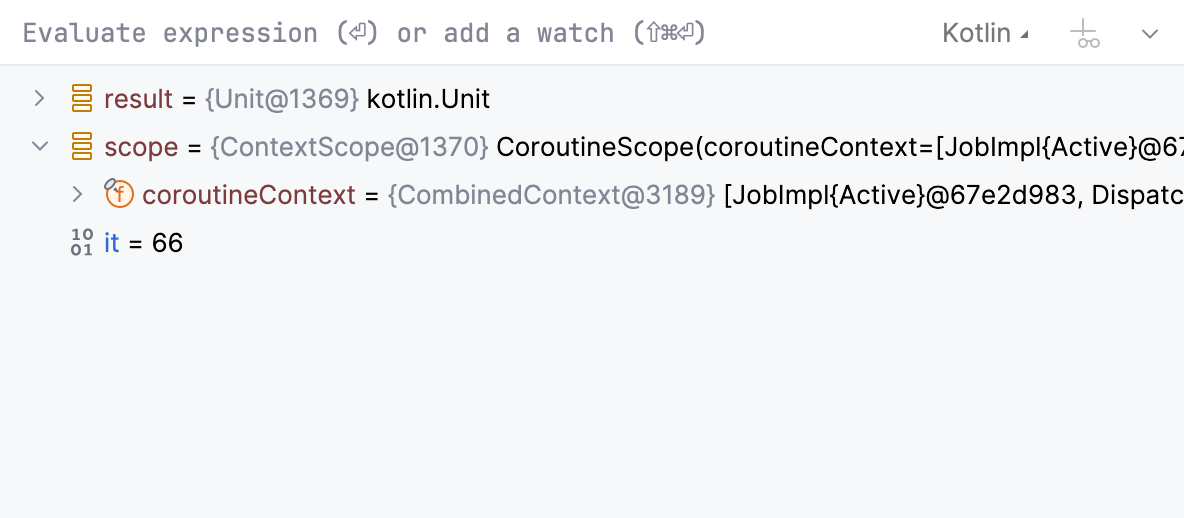 Variables tab for a coroutine Variables tab for a coroutine