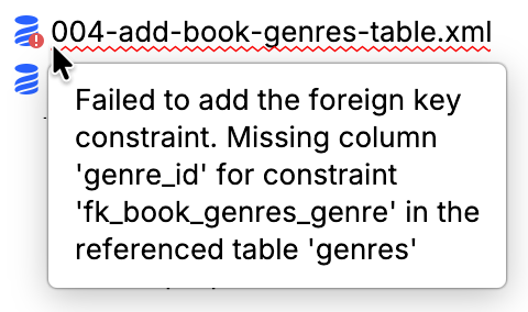 Error details displayed in the Project tool window after hovering the mouse over an underlined changelog