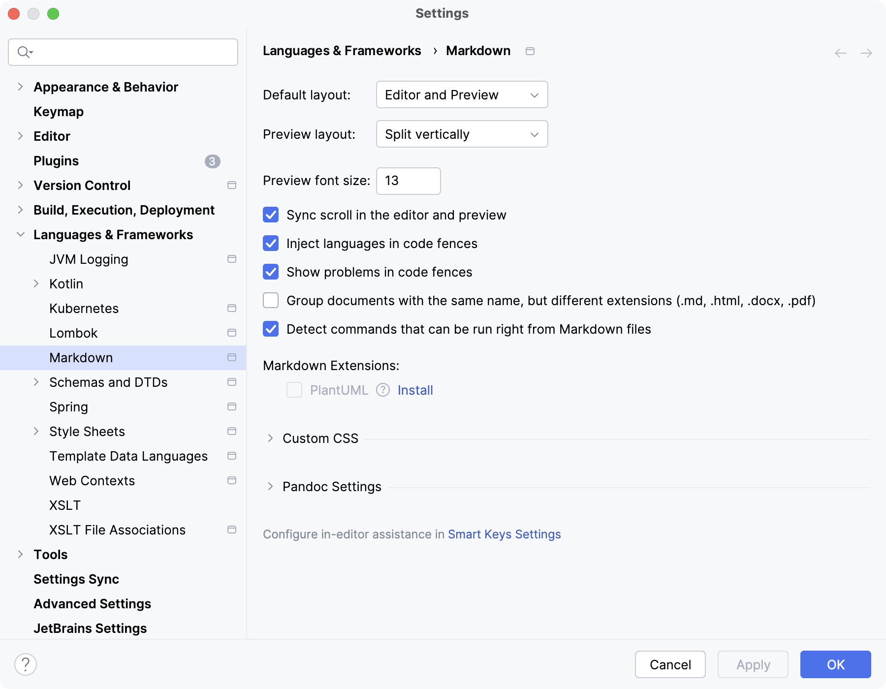 Markdown settings Markdown settings
