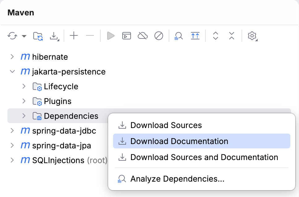 Download Documentation option in the Maven tool window