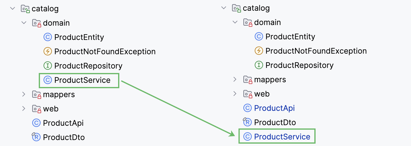 Move a Java class to the base package