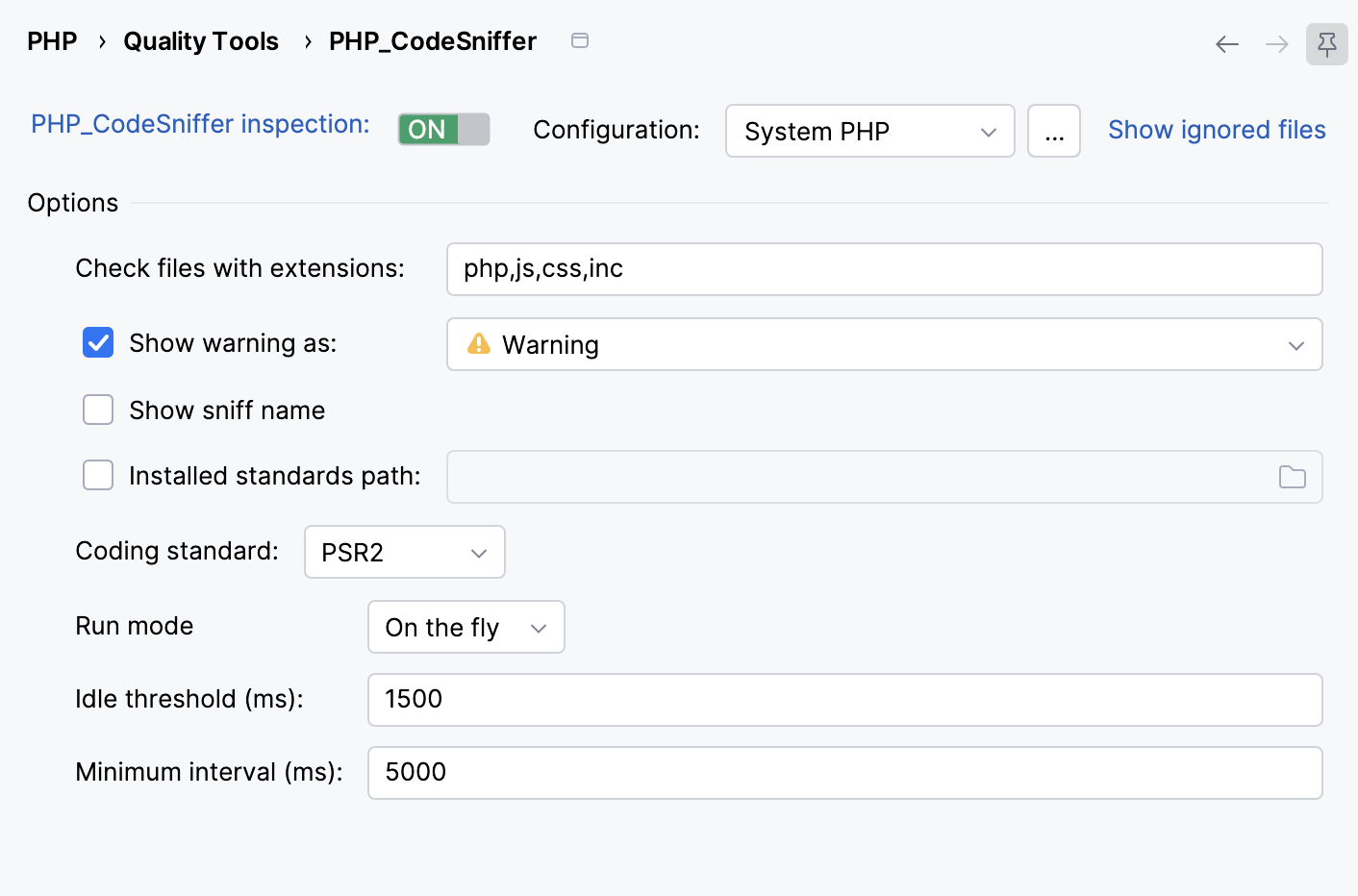 PHP_CodeSniffer settings PHP_CodeSniffer settings