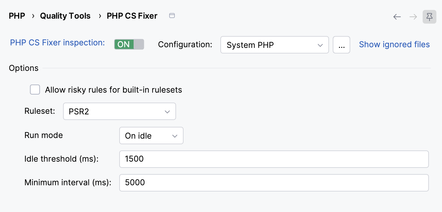 PHP CS Fixer settings PHP CS Fixer settings