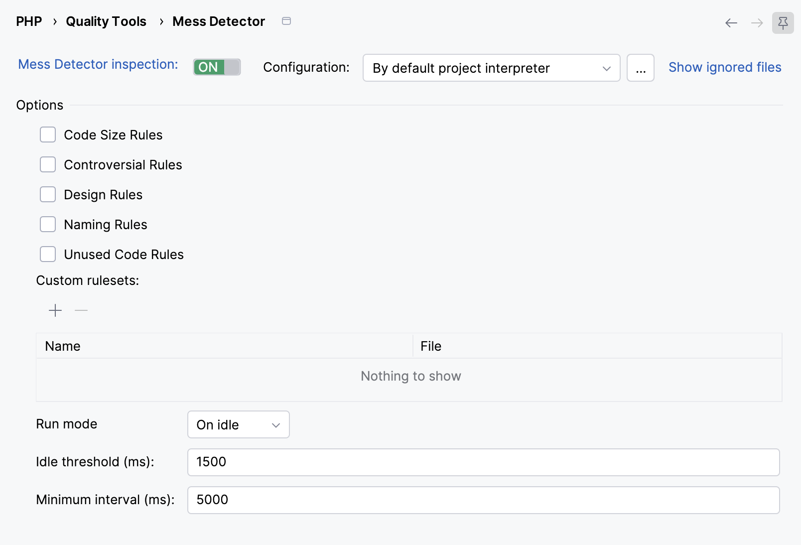 PHP Mess Detector settings PHP Mess Detector settings
