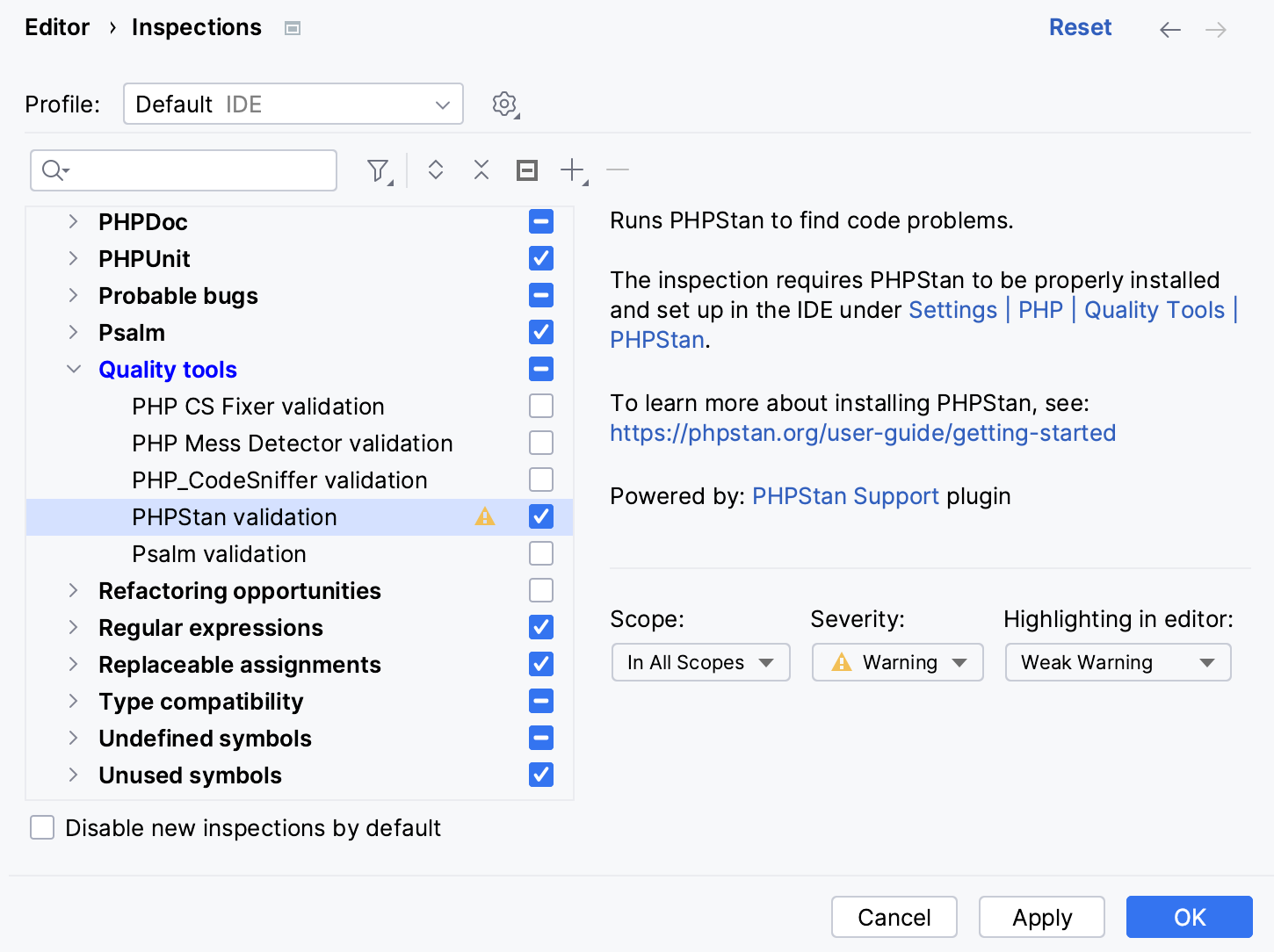 Select PHPStan validation checkbox Select PHPStan validation checkbox