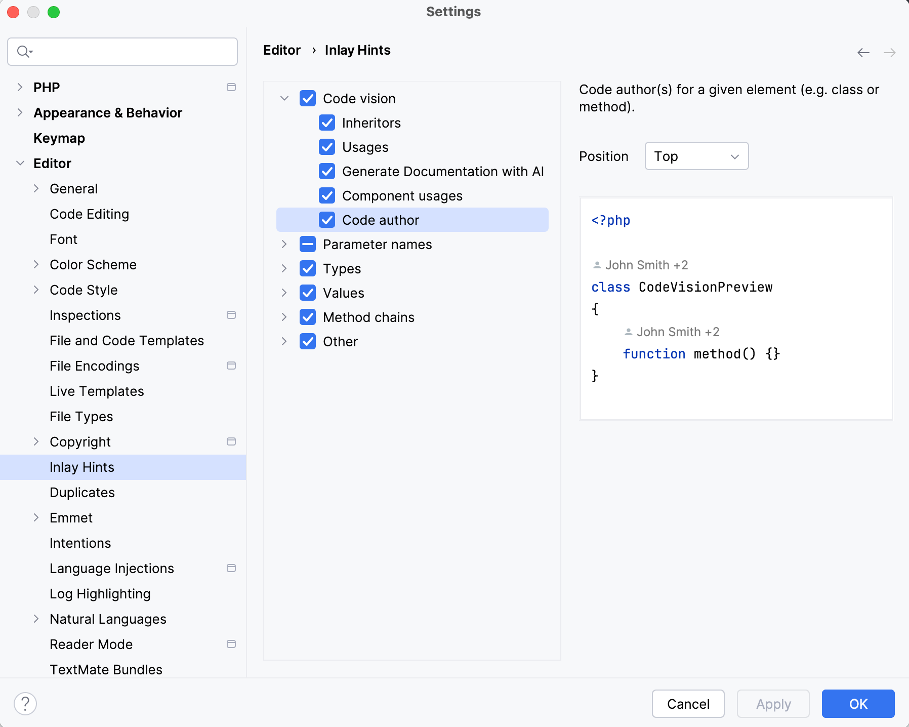 Settings | Inlay Hints Settings | Inlay Hints