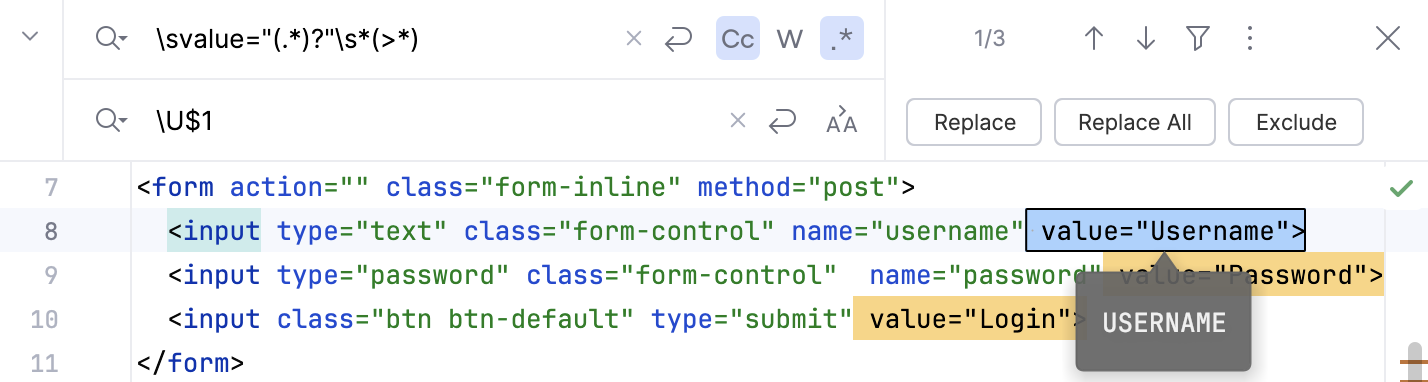 Switch to the uppercase character example Switch to the uppercase character example