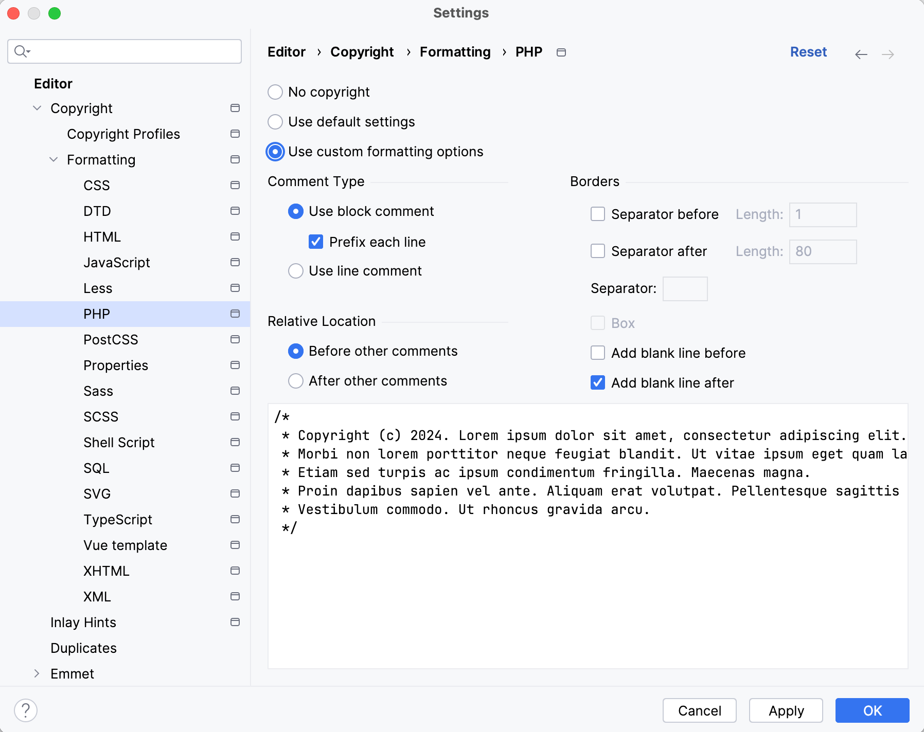 Changing the formatting for a copyright notice Changing the formatting for a copyright notice