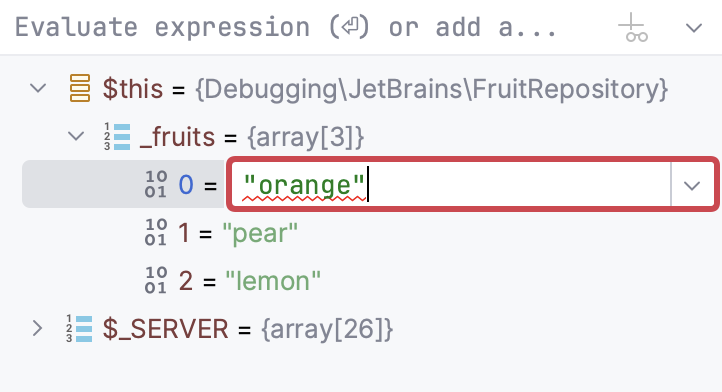 Enter new value for the variable in the field right next to its name Enter new value for the variable in the field right next to its name
