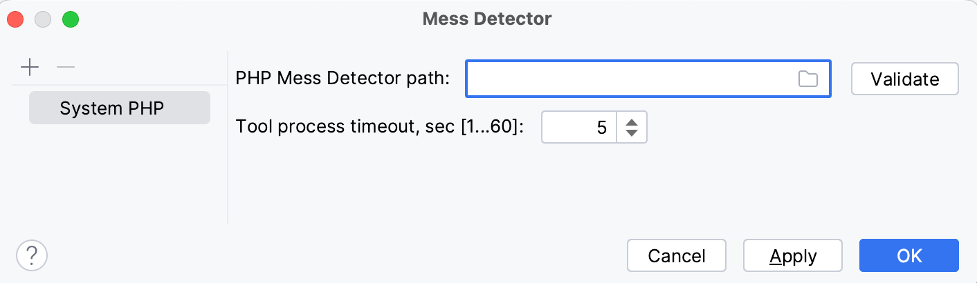 Empty PHP Mess Detector path field Empty PHP Mess Detector path field