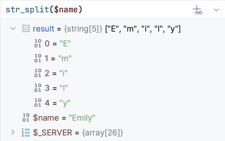 Result of an expression in the Variables tab Result of an expression in the Variables tab