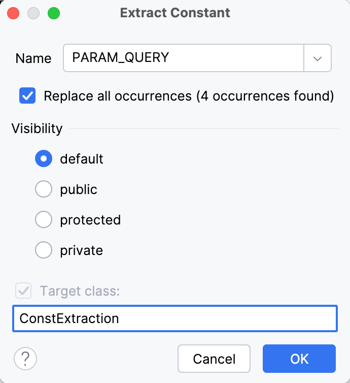 Extract constant dialog Extract constant dialog