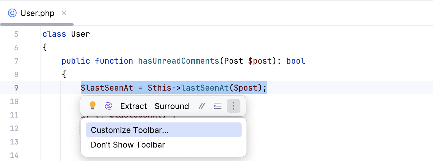 Floating toolbar for code editing Floating toolbar for code editing