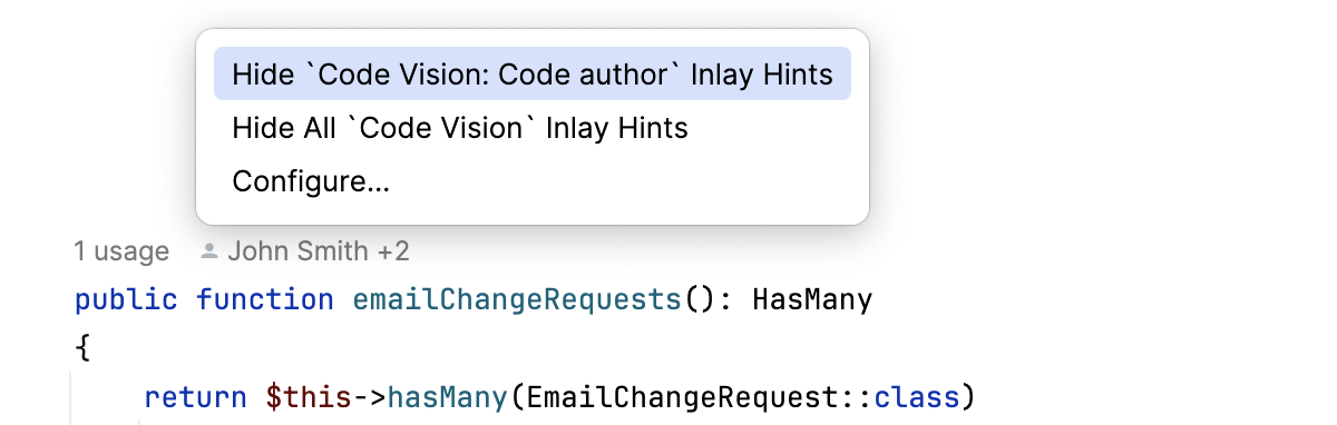 Hide code author names Hide code author names