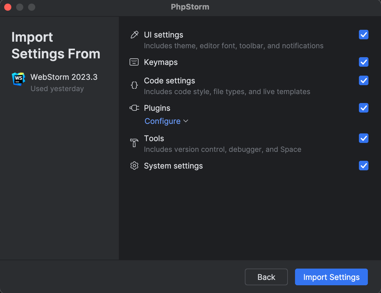 JetBrains IDE settings selection JetBrains IDE settings selection