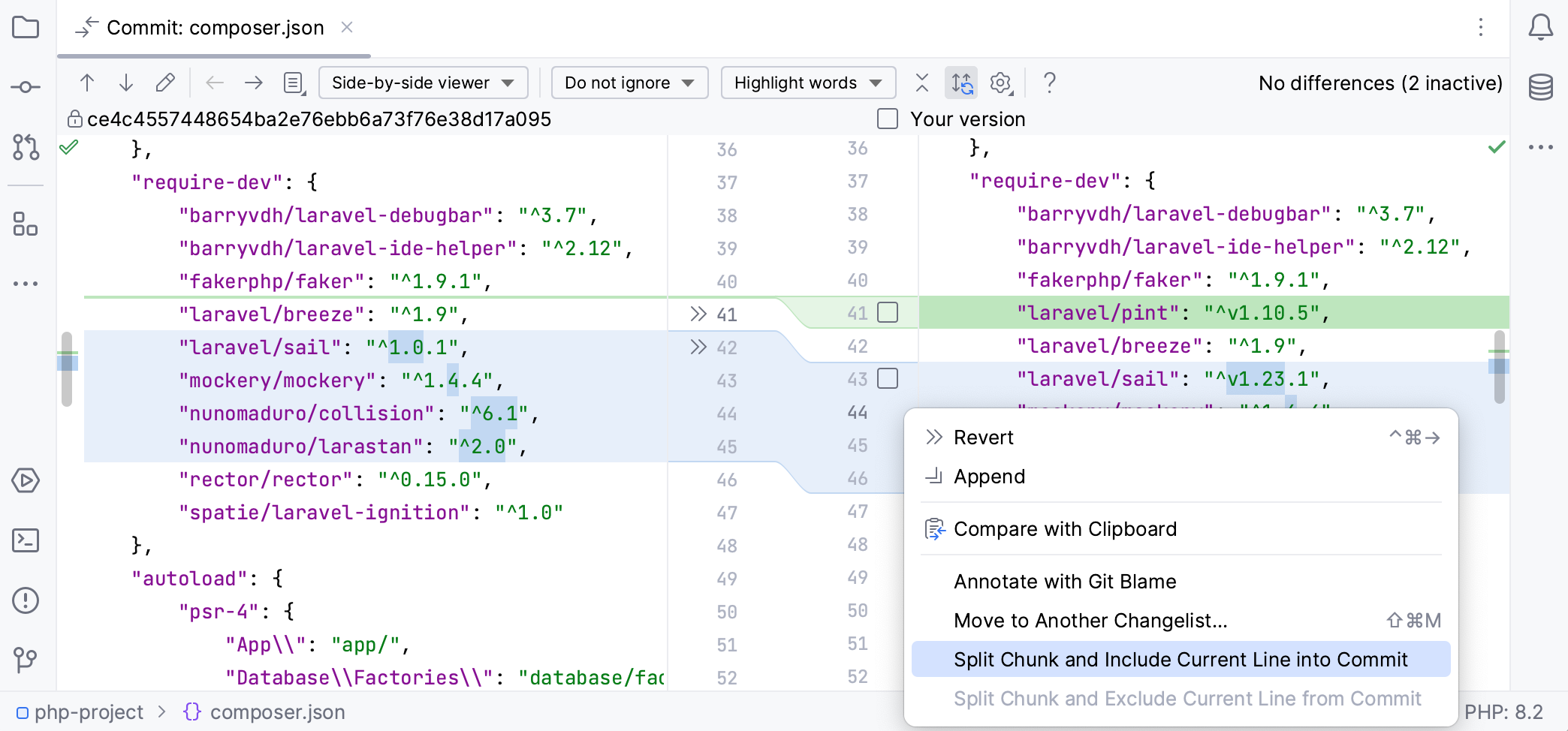 PhpStorm: An option to include the current line in commit in the context menu PhpStorm: An option to include the current line in commit in the context menu