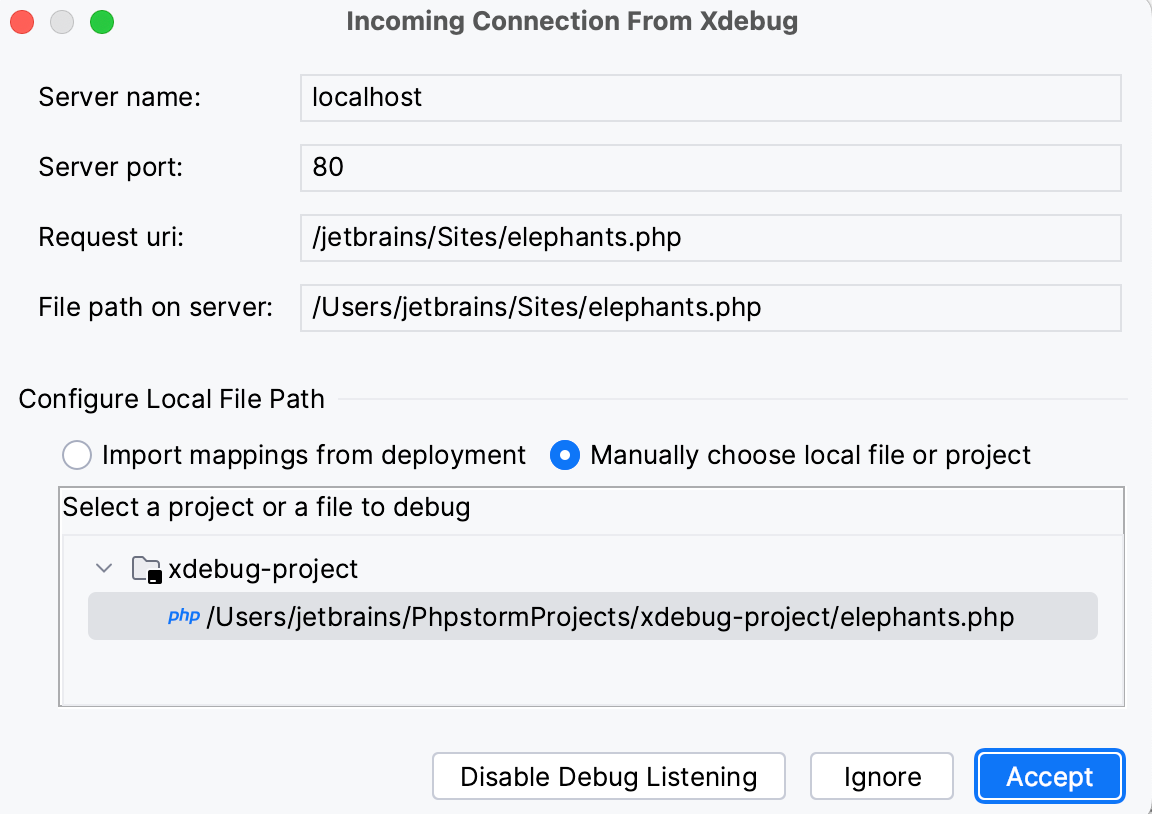 Incoming debugger connection Xdebug Incoming debugger connection Xdebug