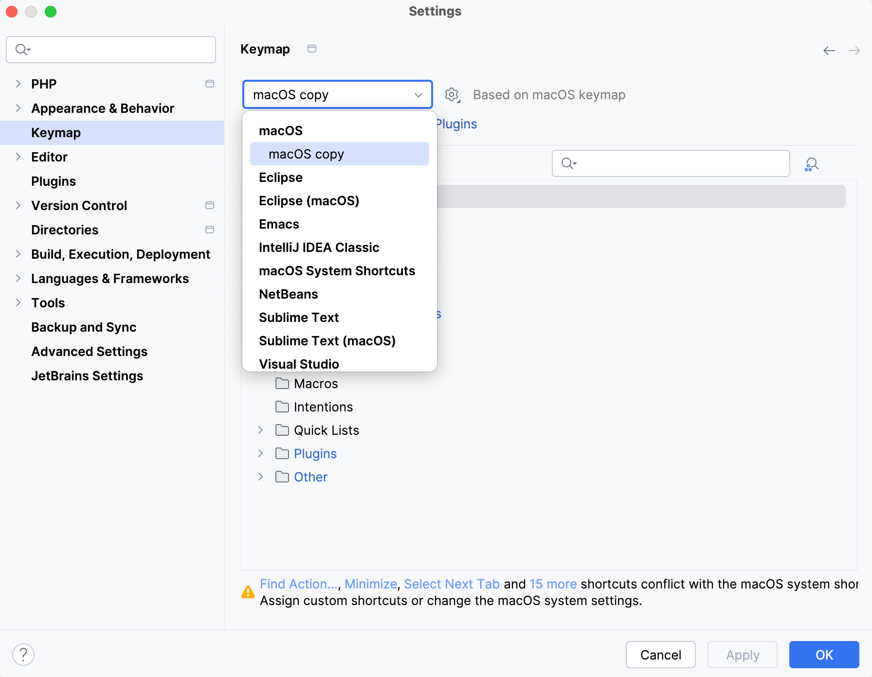 Keymap settings Keymap settings