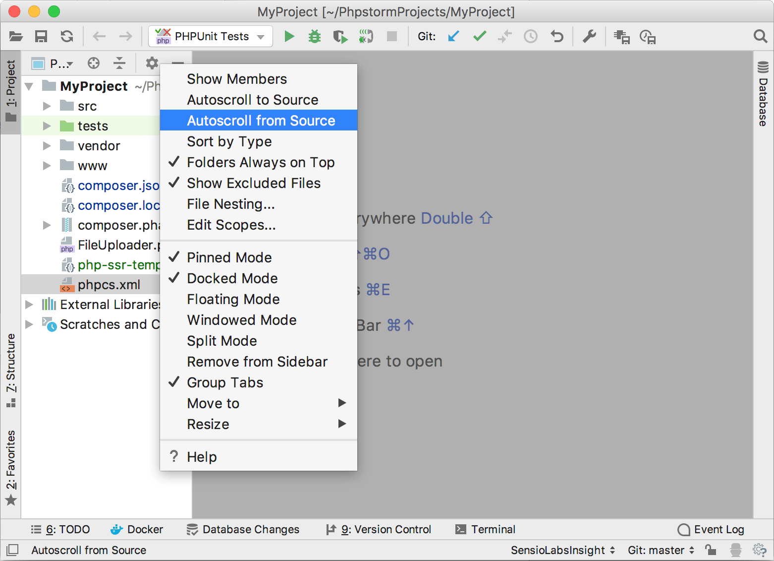 Enabling the 'Always select opened file' option Enabling the 'Always select opened file' option
