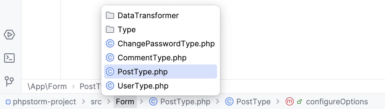 PhpStorm: using navigation bar to open files PhpStorm: using navigation bar to open files